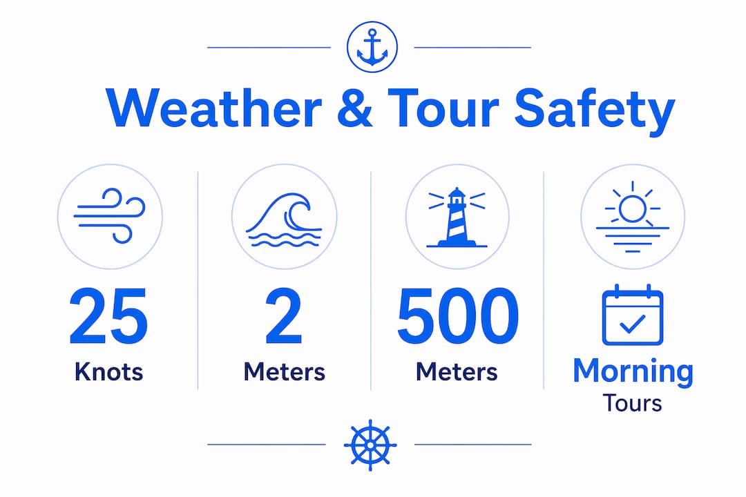 Infographic showing key weather thresholds for tour safety
