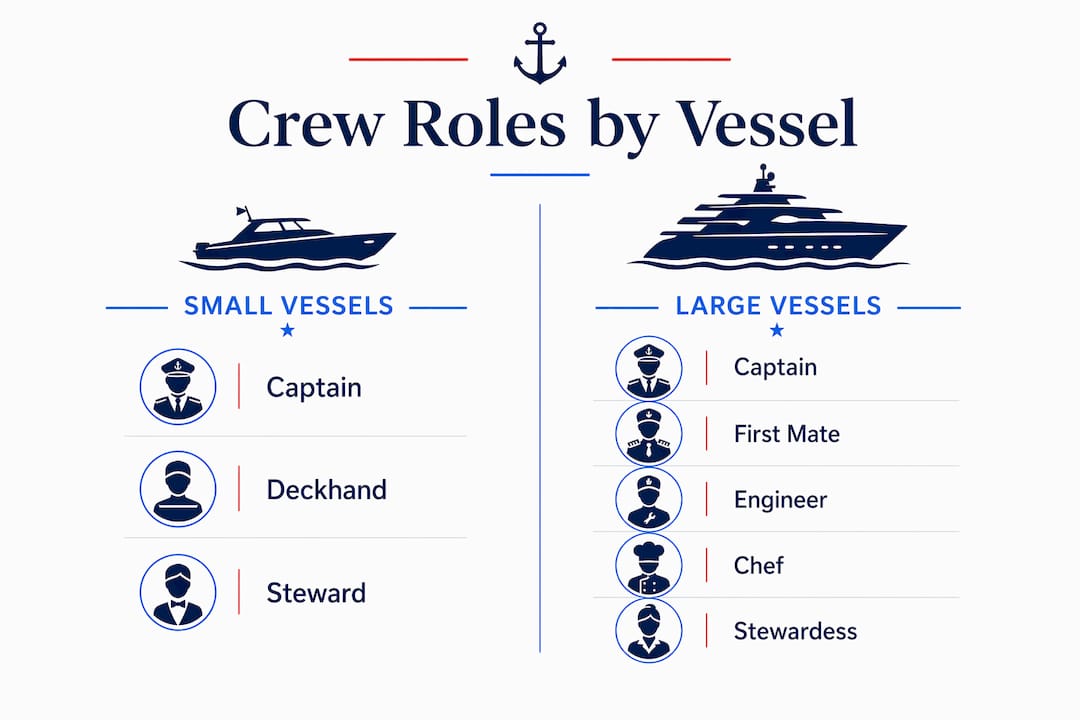 Infographic comparing crew roles by vessel size