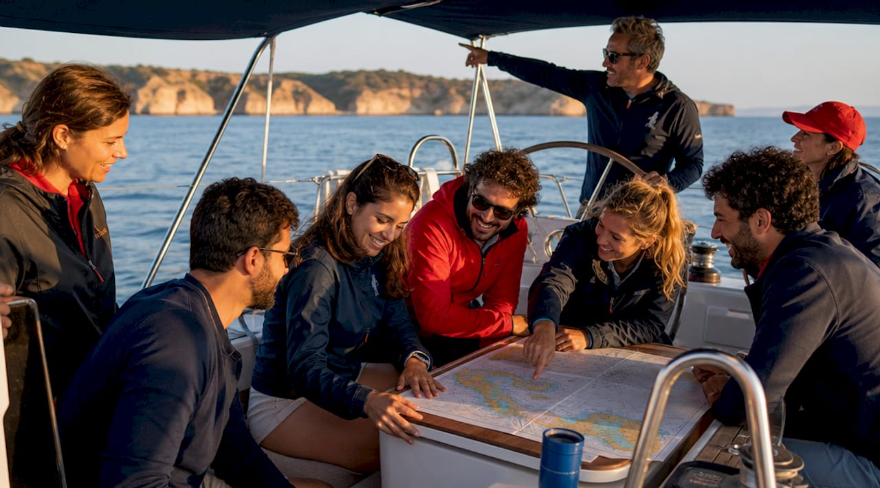 Boutique sailing catamaran with active group onboard