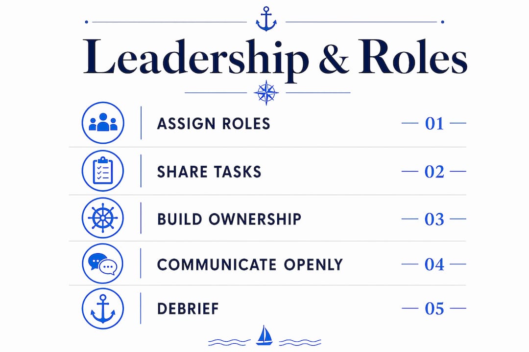 Infographic illustrating leadership steps on sailing tour