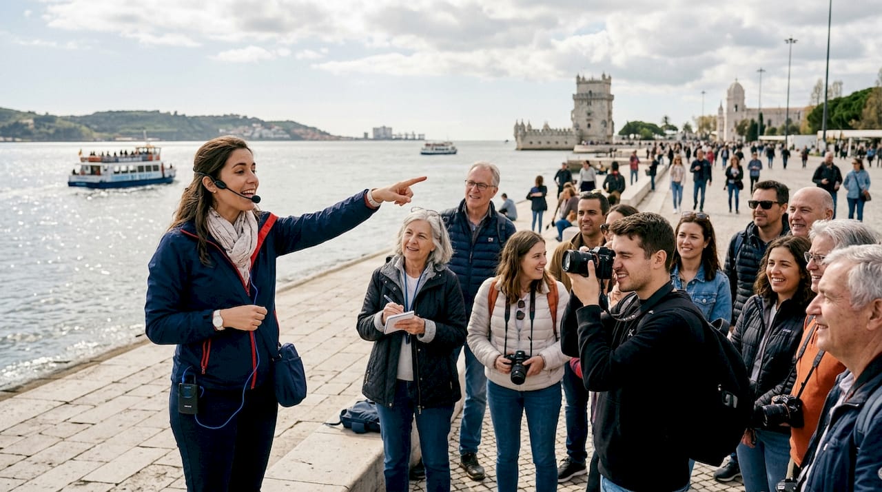 Tour guide engaging group at historical site