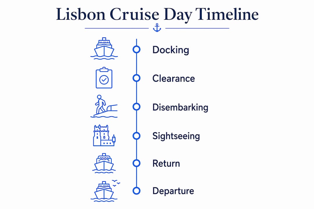 Infographic timeline of Lisbon cruise day