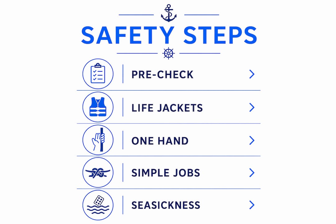 Infographic with key family sailing safety steps