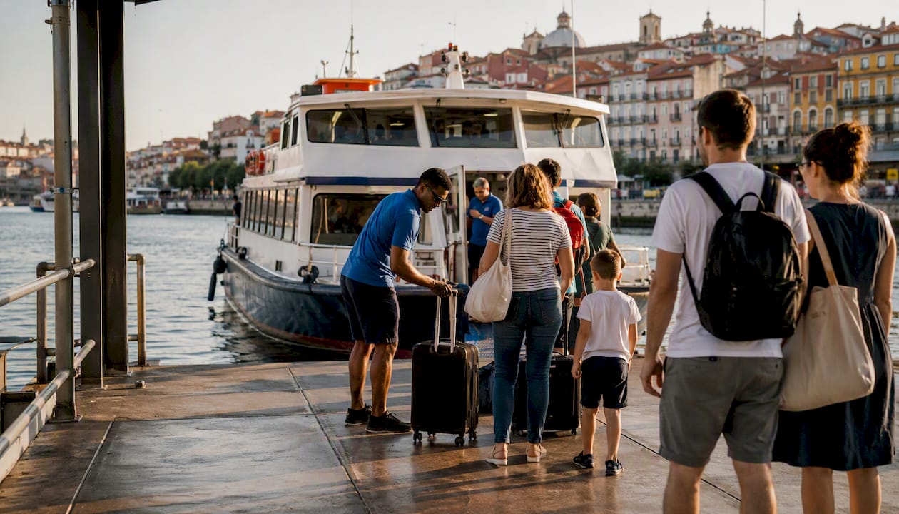 River ferry docking with passengers boarding
