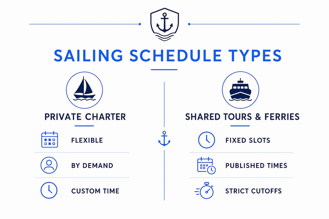 Infographic comparing private charters with shared tours and ferries