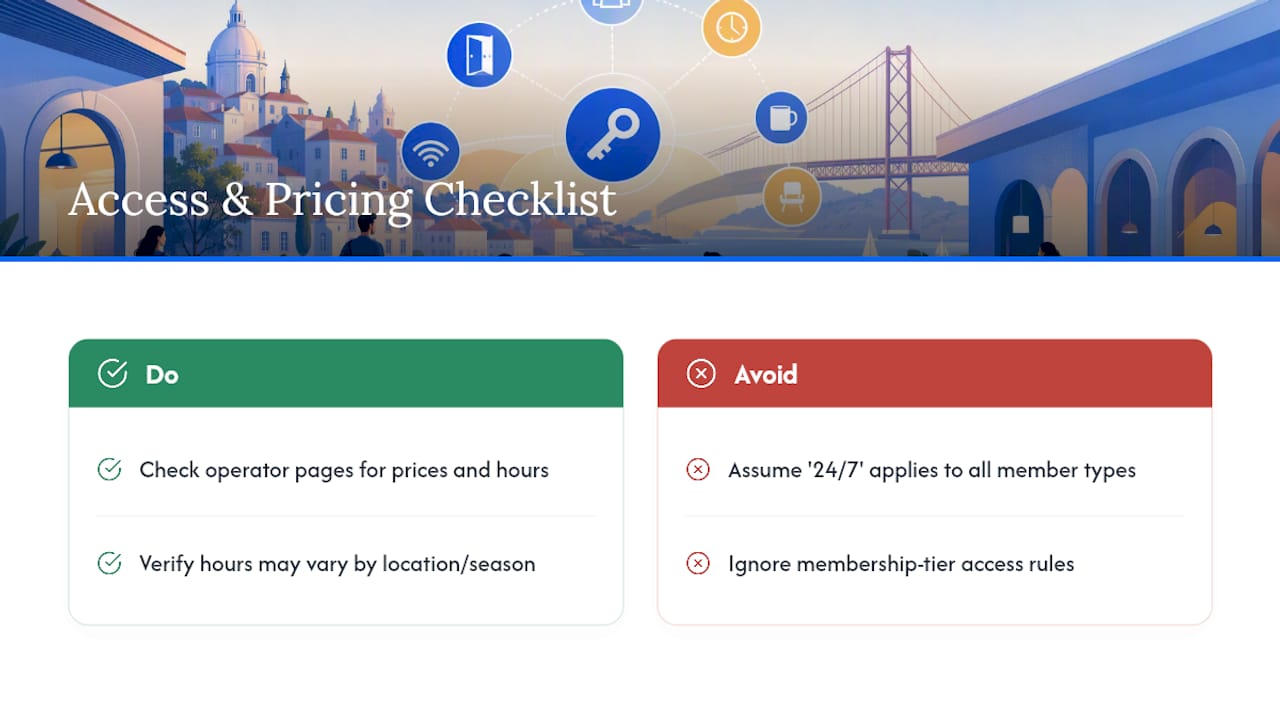 Chart comparing coworking price and access hours in Lisbon
