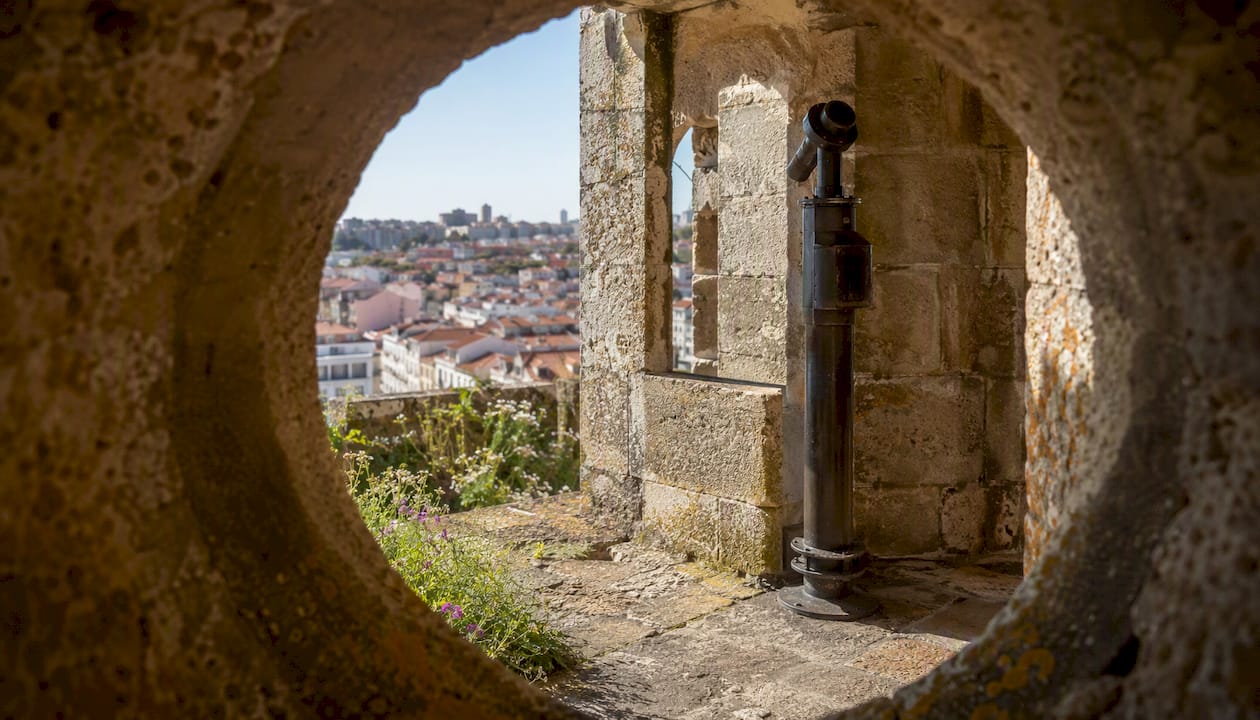 Medieval castle walls and periscope detail