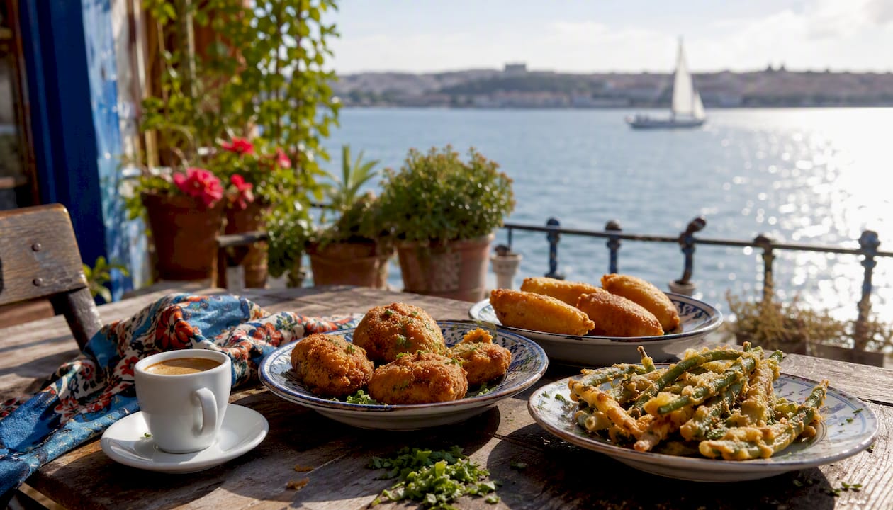 Assortment of Portuguese snacks on table