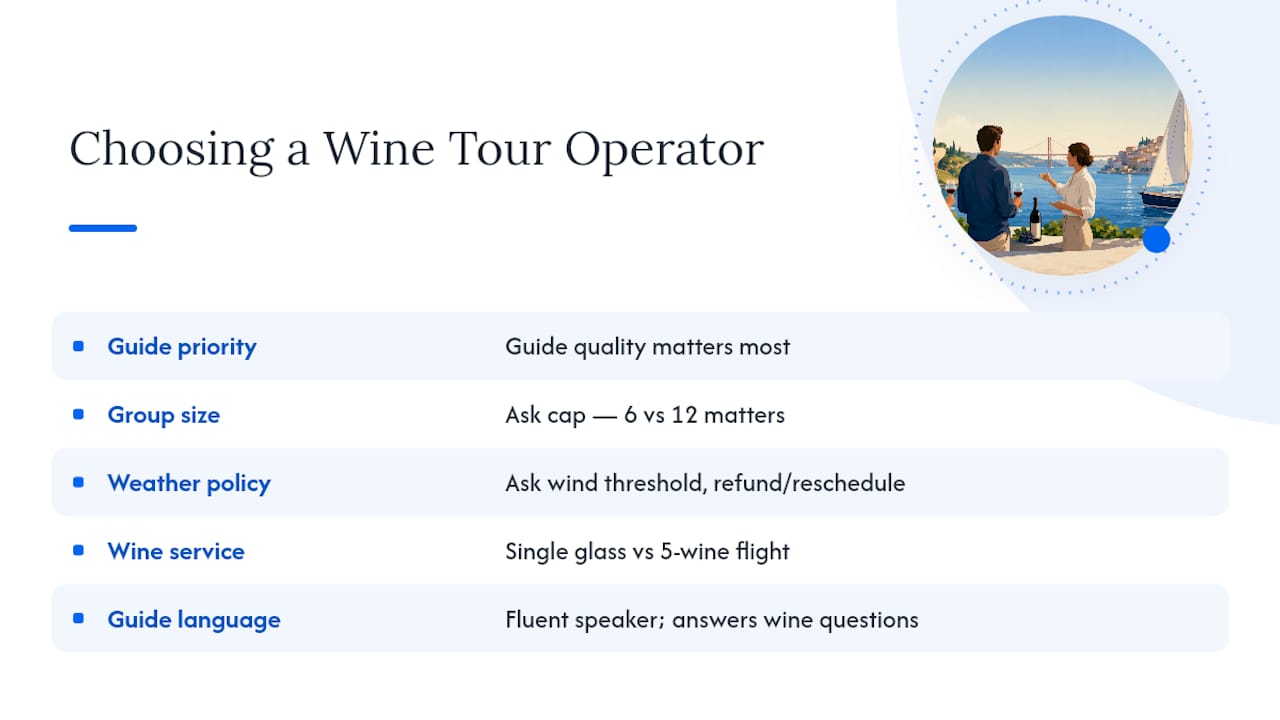 Comparison diagram of wine tour operator features