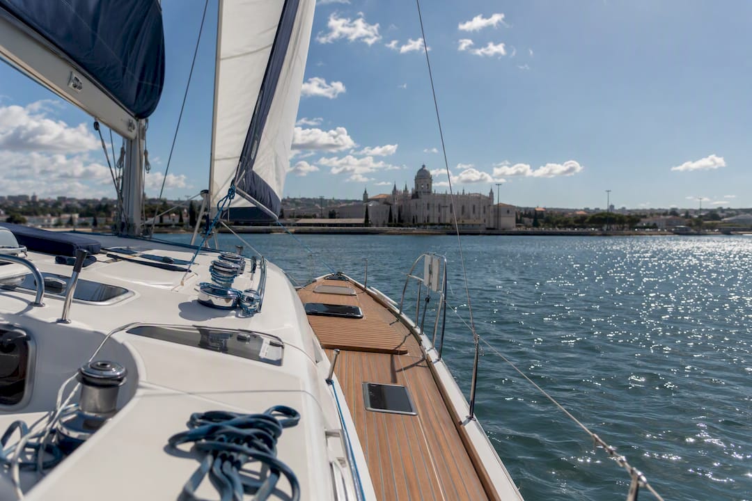 Luxury boat cruising Lisbon Tagus River