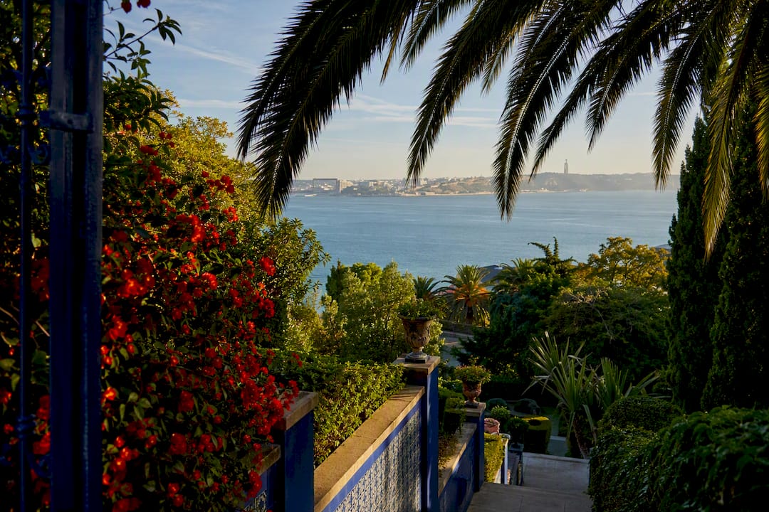 Lisbon garden descending toward the Tagus River
