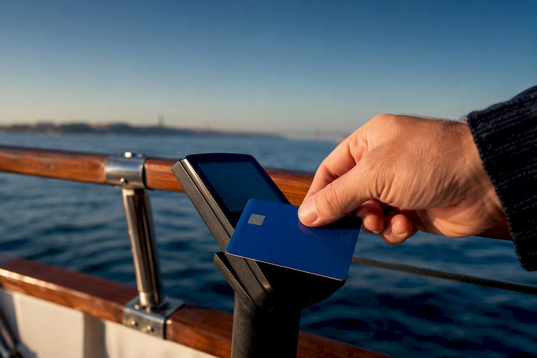 Card payment at Lisbon boat tour boarding