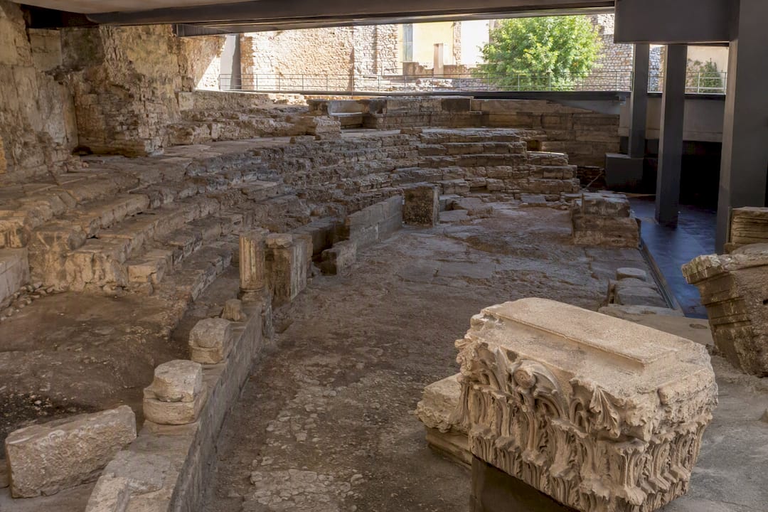 Excavated Roman Theatre ruins in Alfama