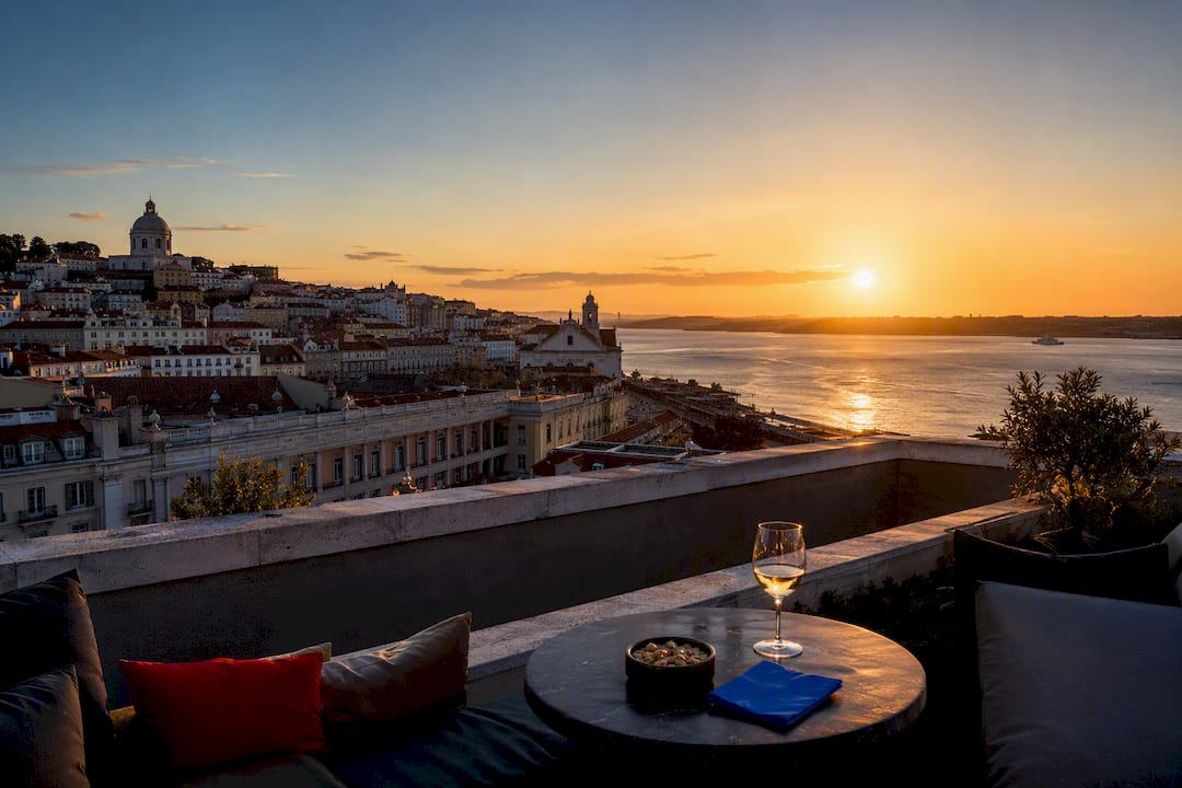Lisbon skyline above the Tagus at sunset