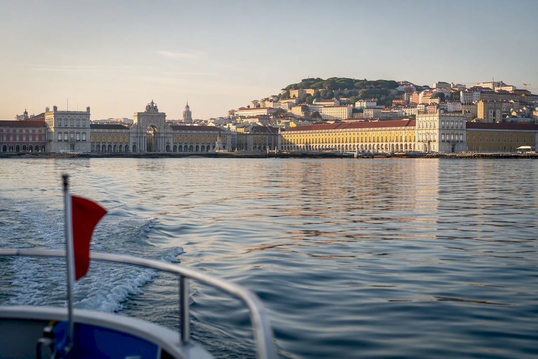 Historic Lisbon waterfront viewed from the Tagus