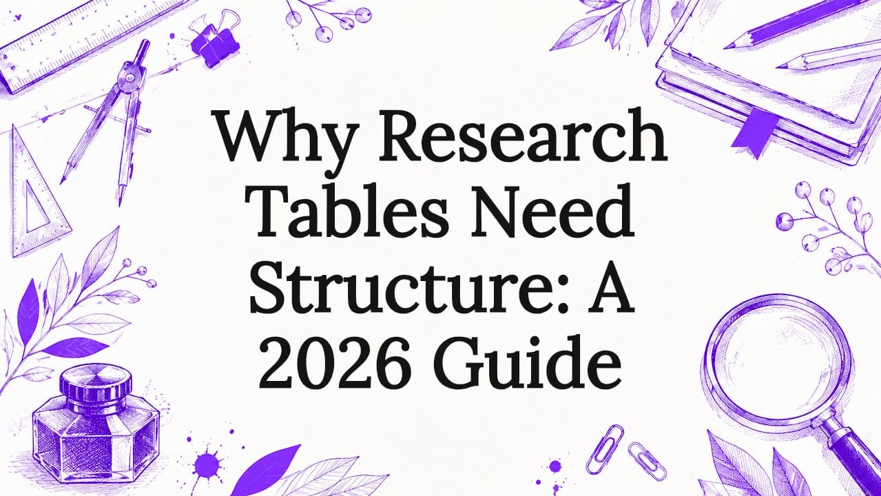 Decorative research tables title card illustration