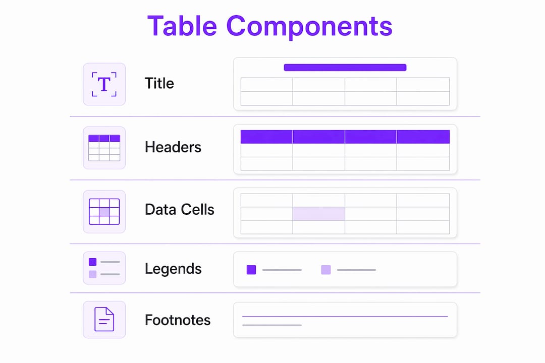 Infographic showing essential research table components