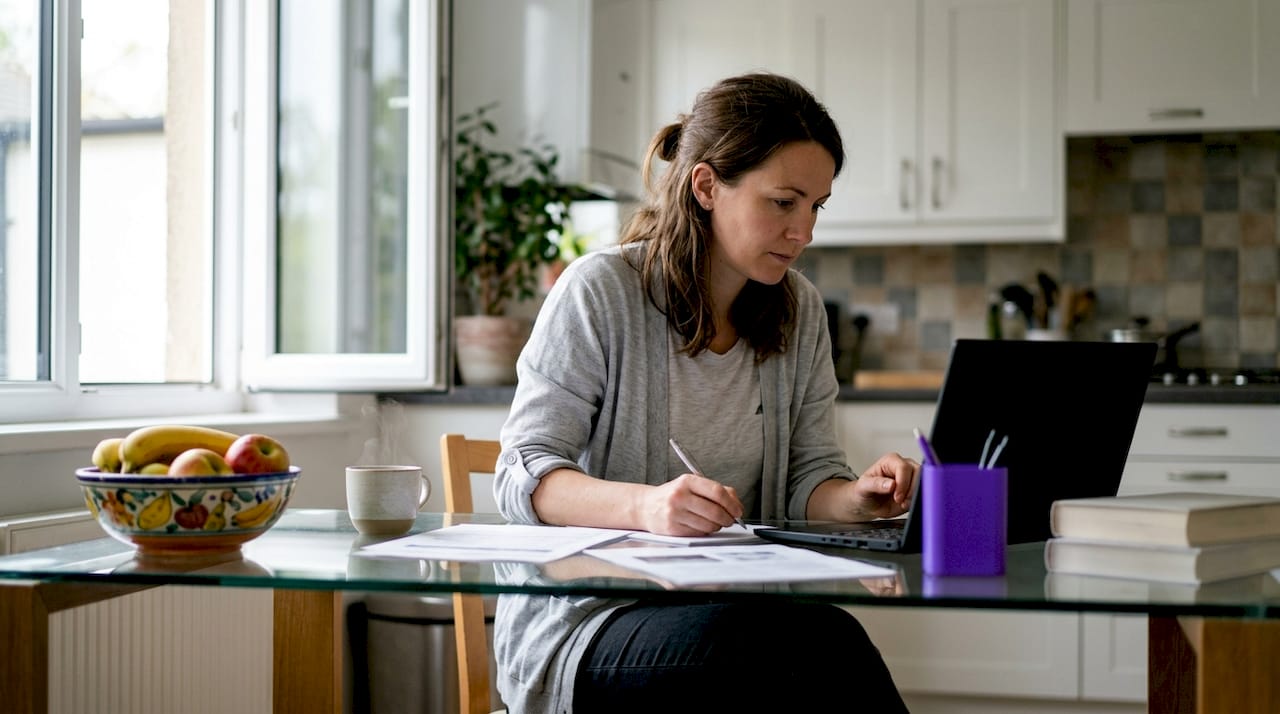 Researcher reviewing literature papers at desk