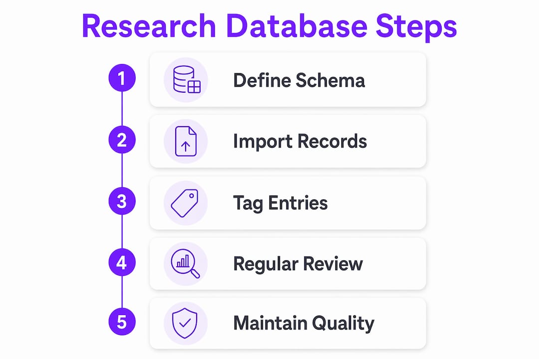 Infographic showing research database management steps