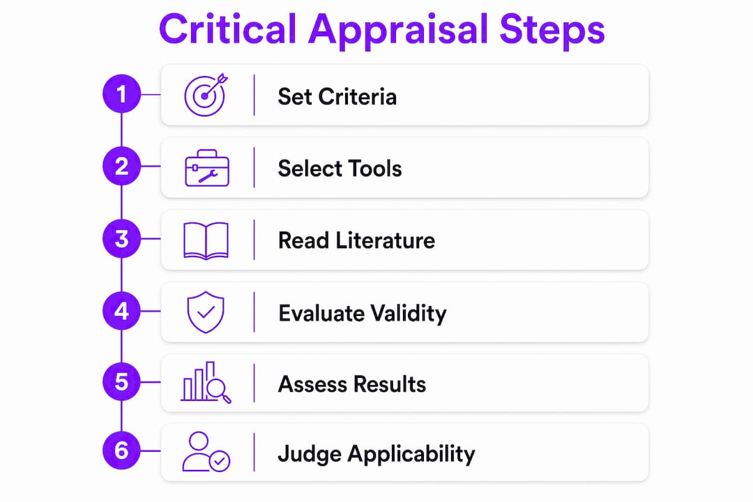 Infographic outlining critical appraisal steps