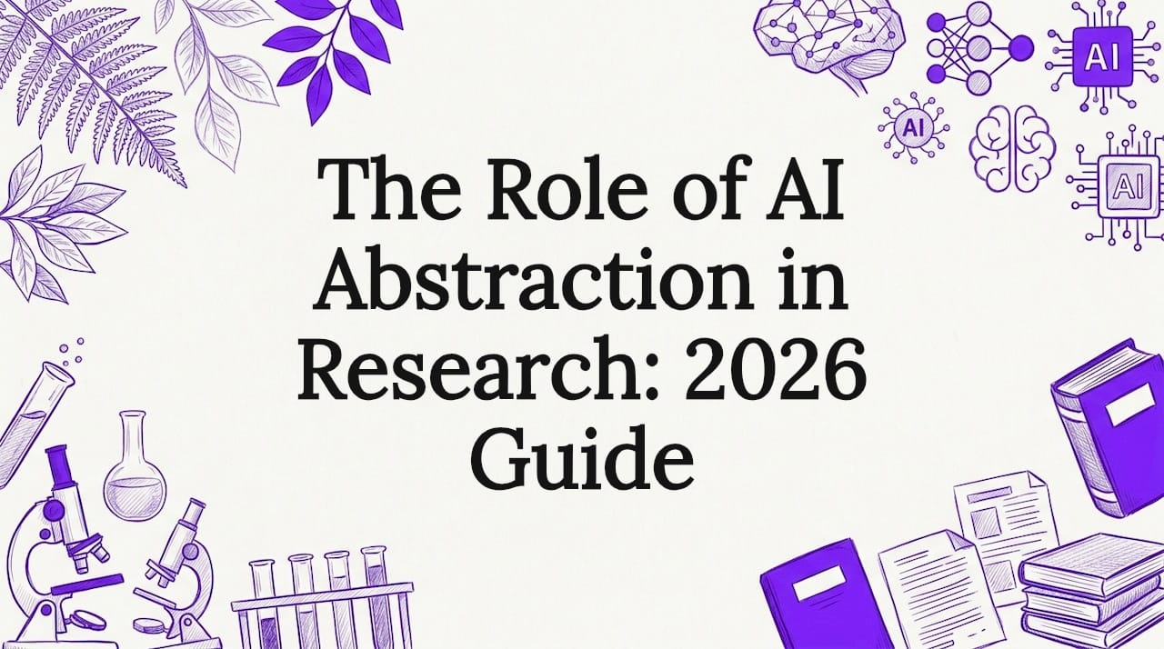 Decorative title card with research and AI themed sketches