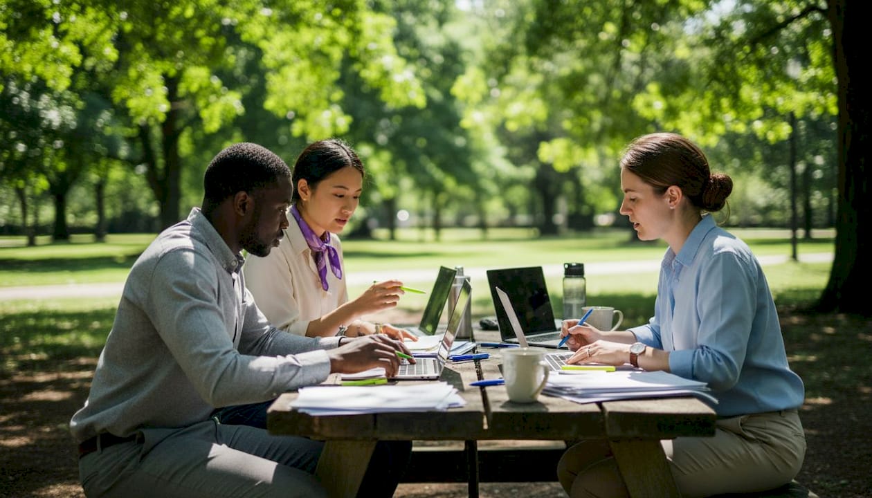 Diverse medical research team collaborating at conference table