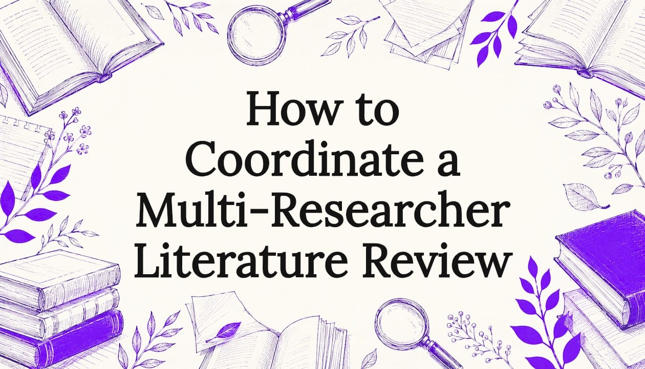 Decorative title card with literature review illustrations