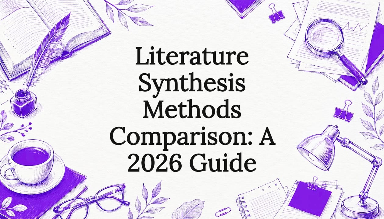 Decorative literature synthesis title card illustration