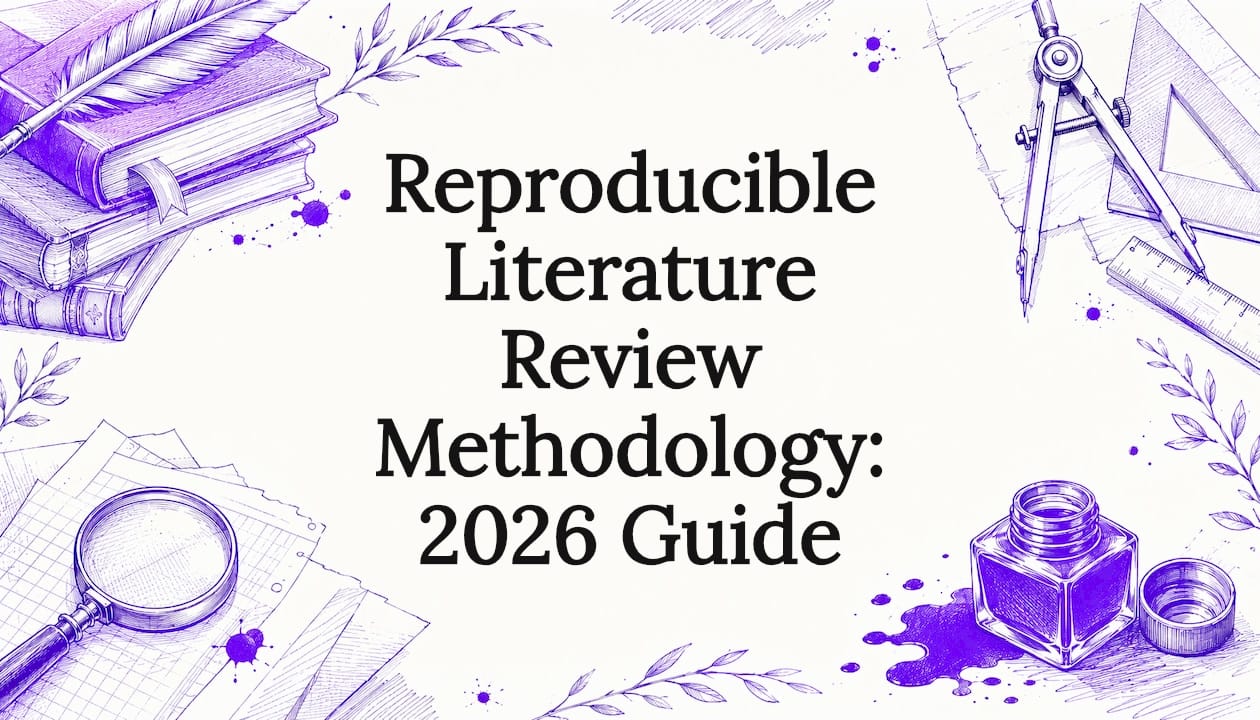 Decorative title card illustration with scholarly tools