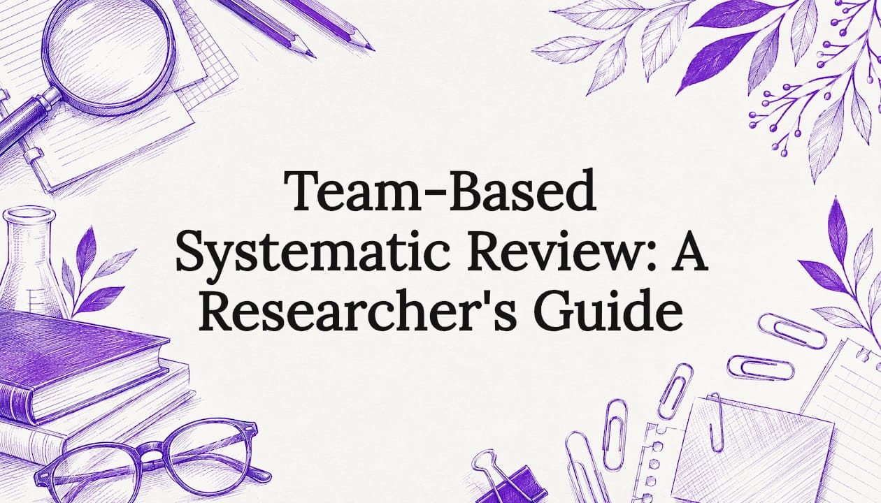 Decorative hand-drawn research tools illustration framing title