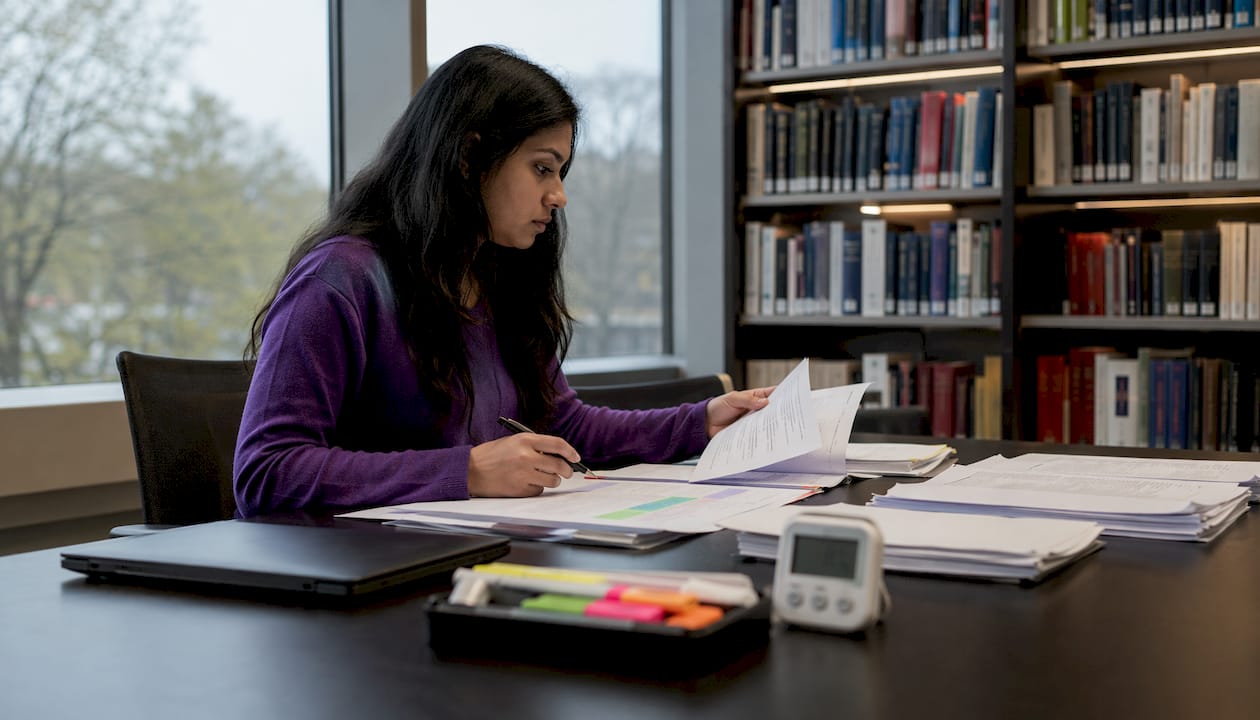 Researcher analyzing review workflow papers