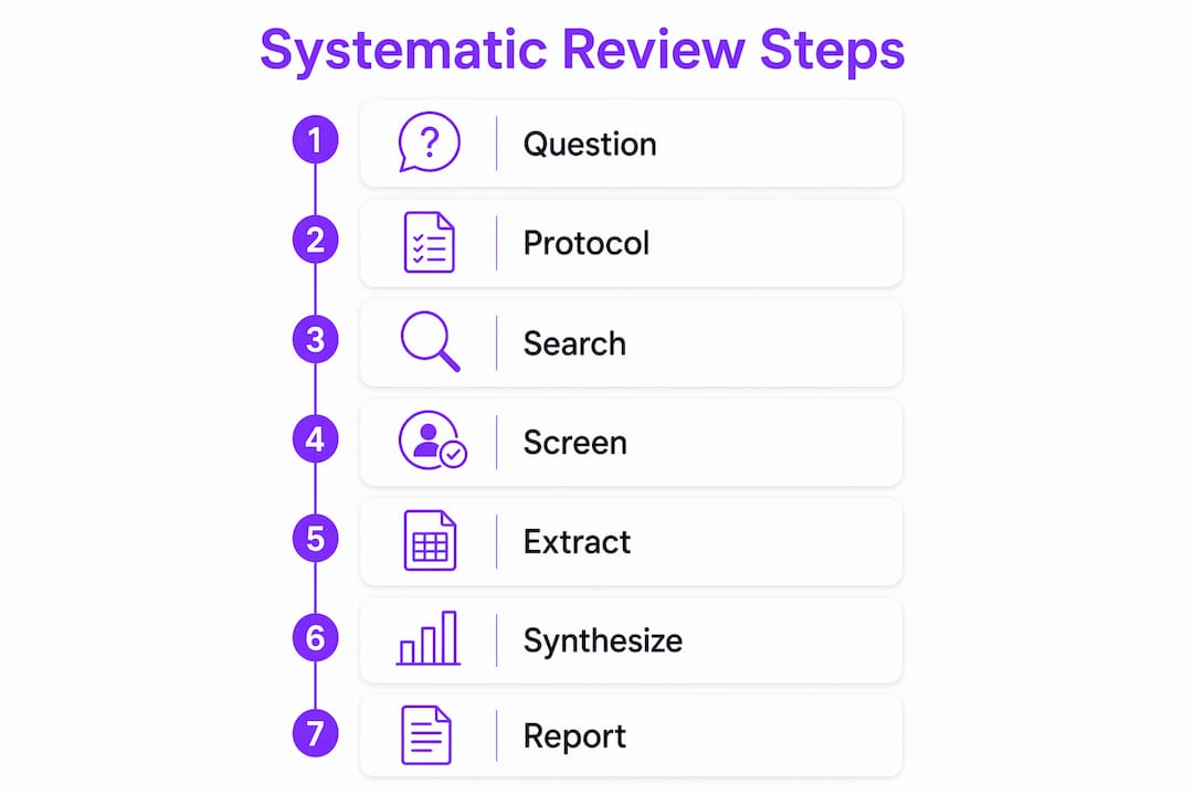Infographic illustrating systematic review step-by-step process