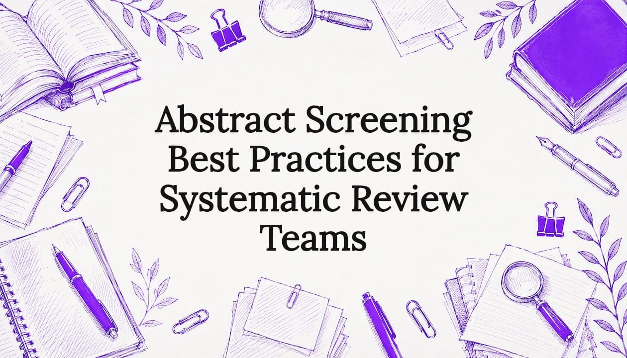 Decorative title card illustration with research tools