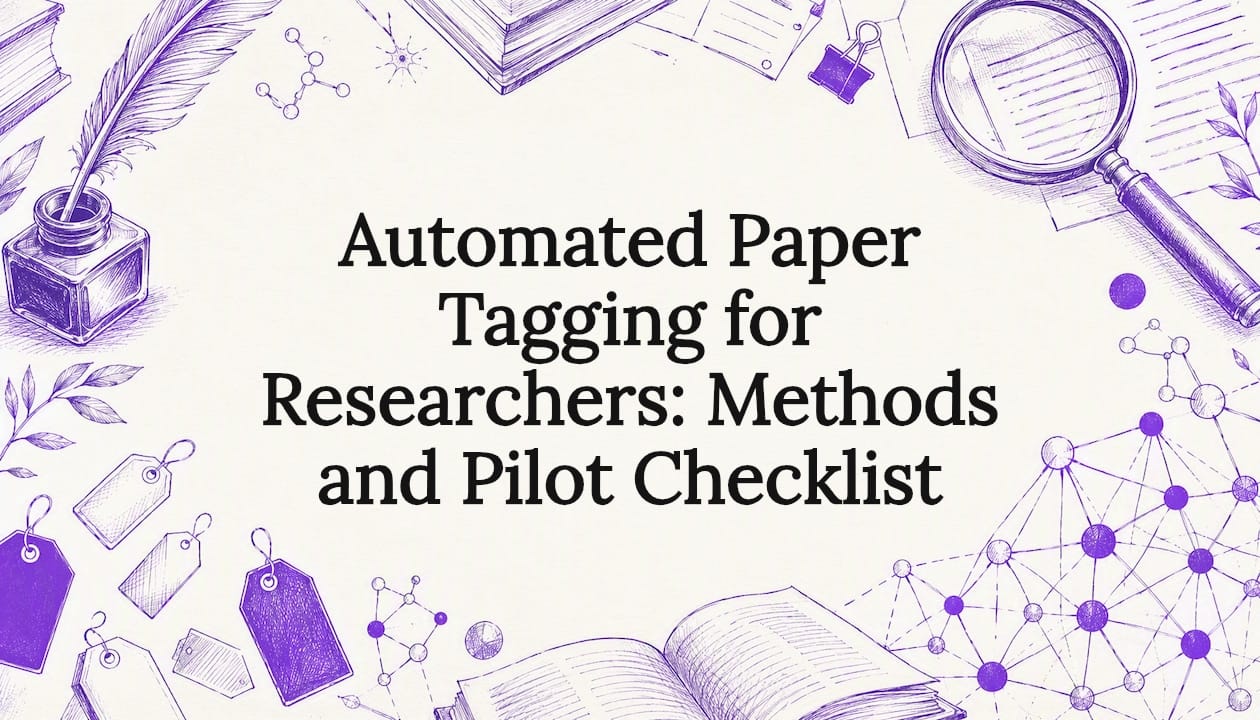 Decorative title card illustration for automated paper tagging article