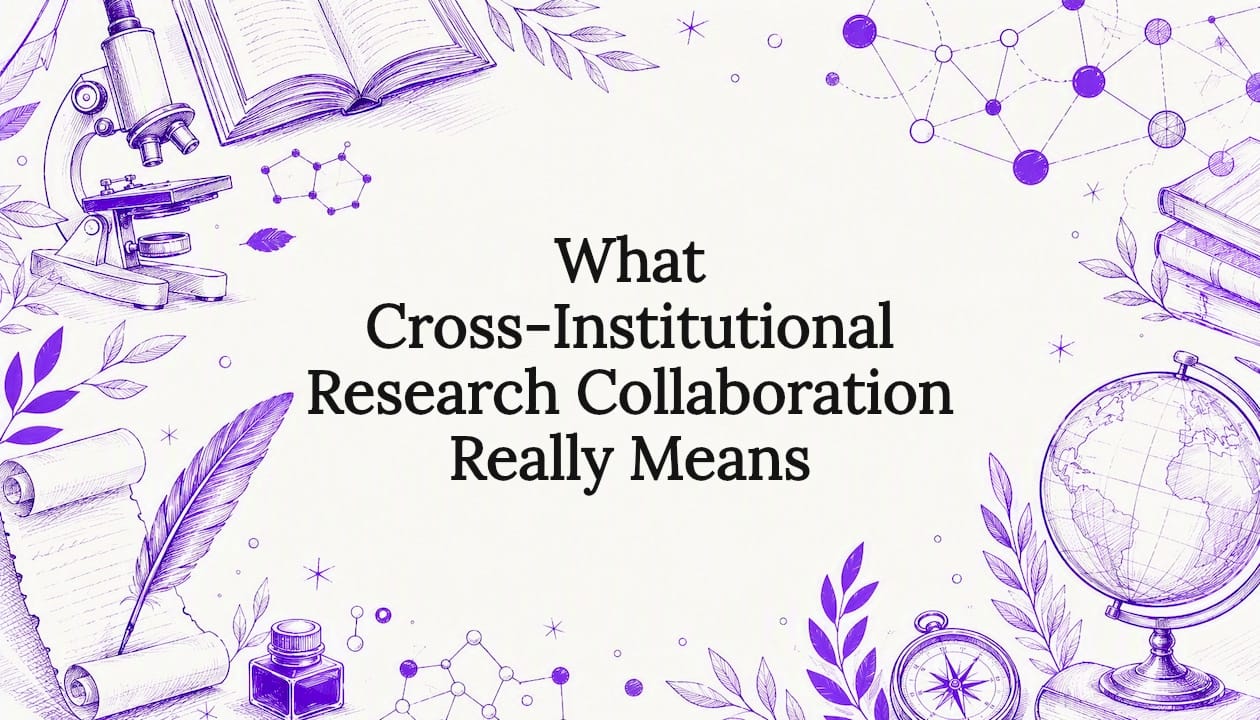 Decorative title card illustration of academic collaboration theme