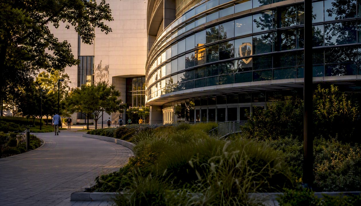 University research center exterior in morning light