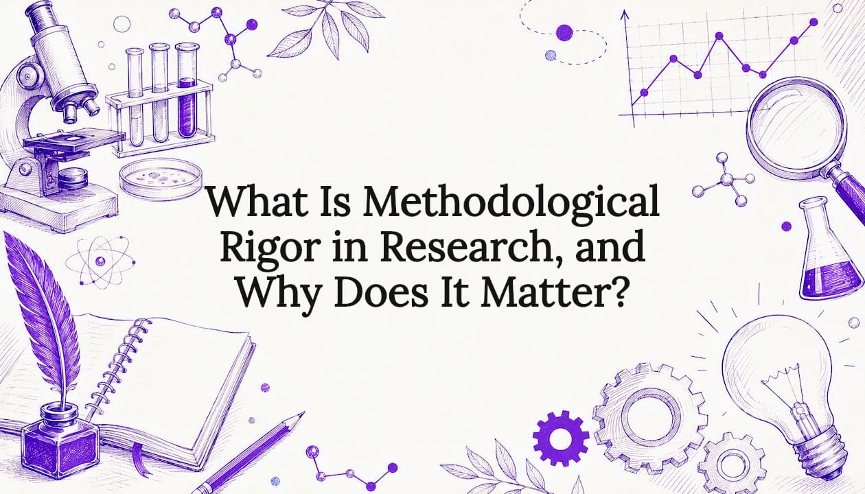 Decorative title card illustration for research rigor article