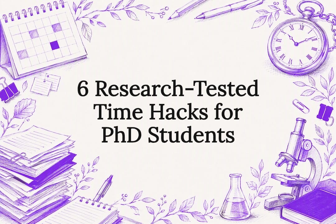 Decorative title card with academic time management sketches
