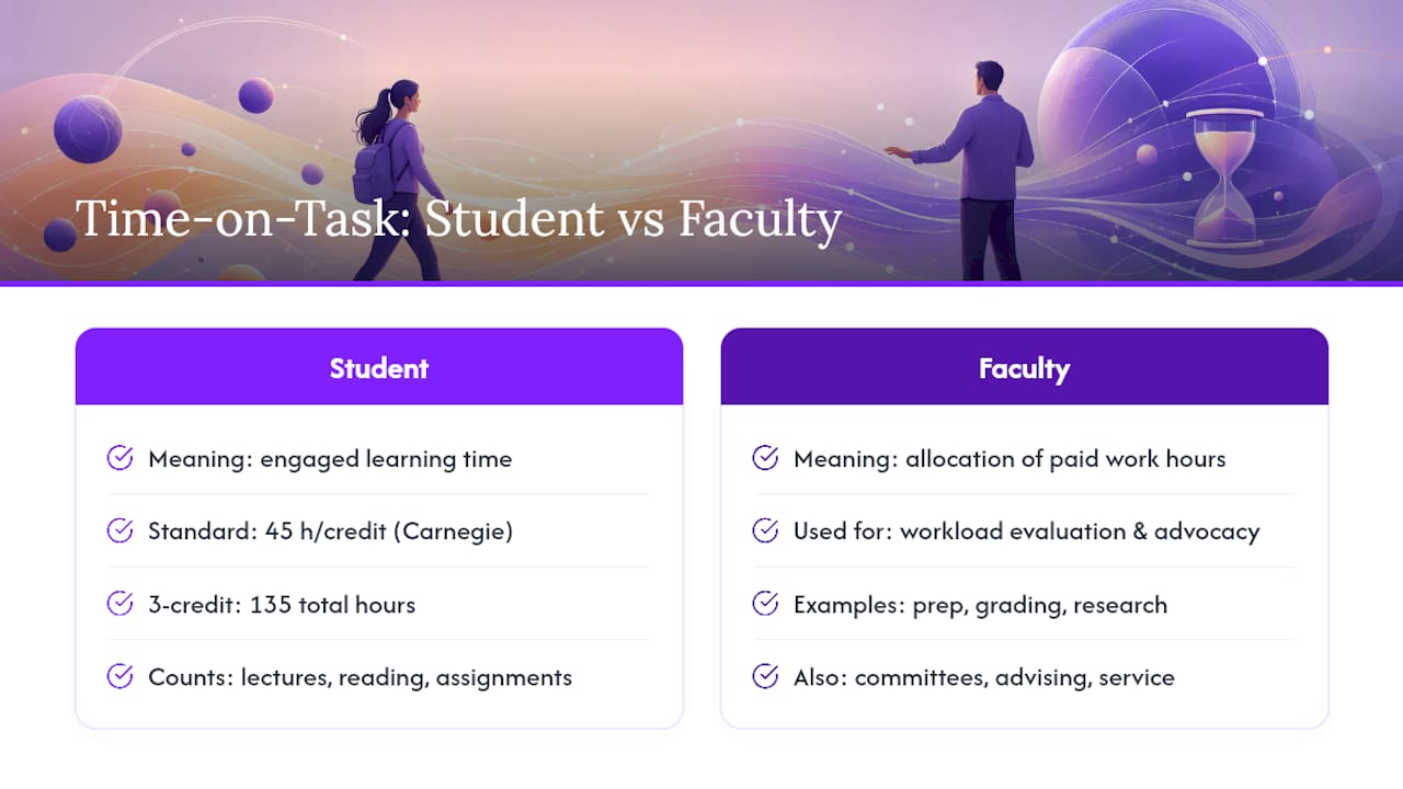 Time-on-Task Definition: Student Learning vs. Faculty Work Hours — overview diagram