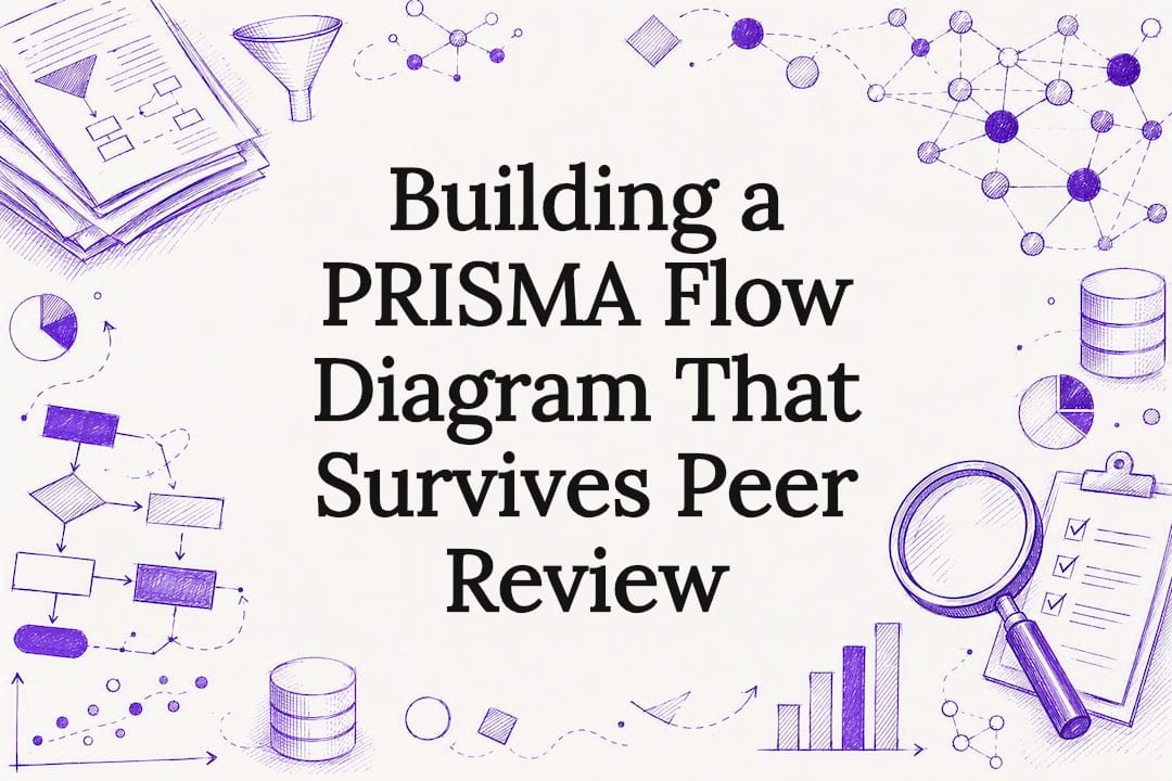 Decorative PRISMA flow diagram title card illustration