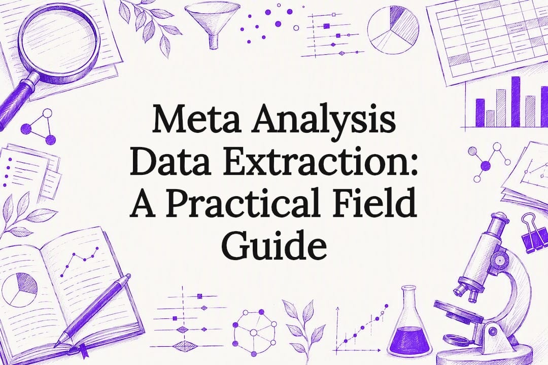 Decorative title card illustration with research and data motifs