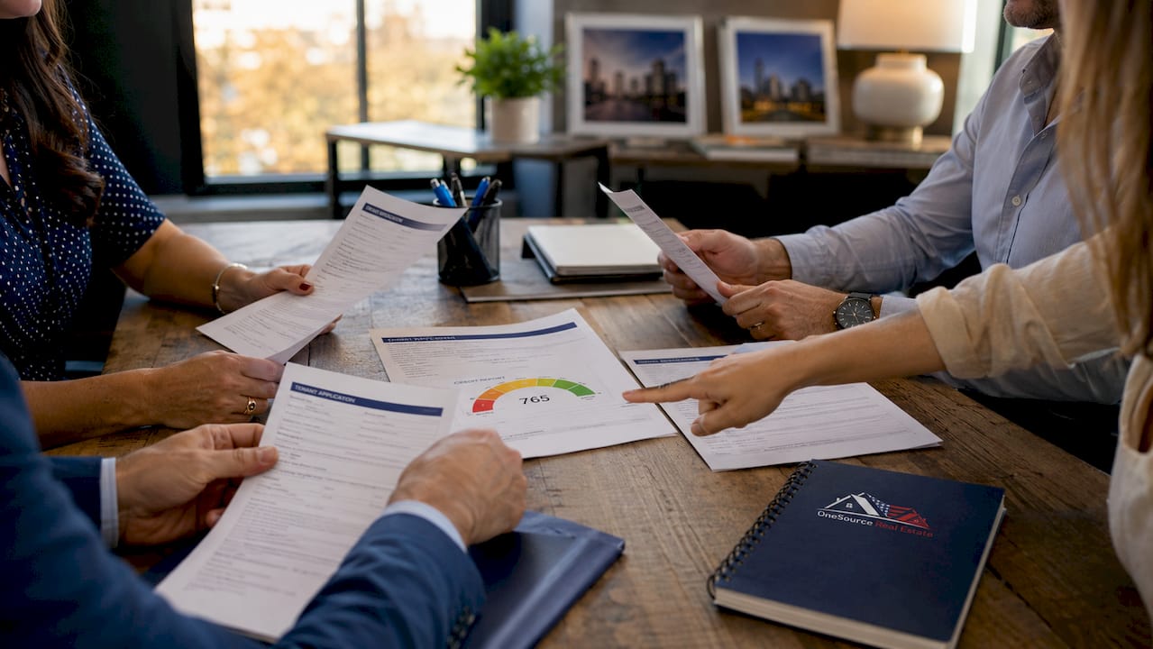 Hands reviewing tenant application documents