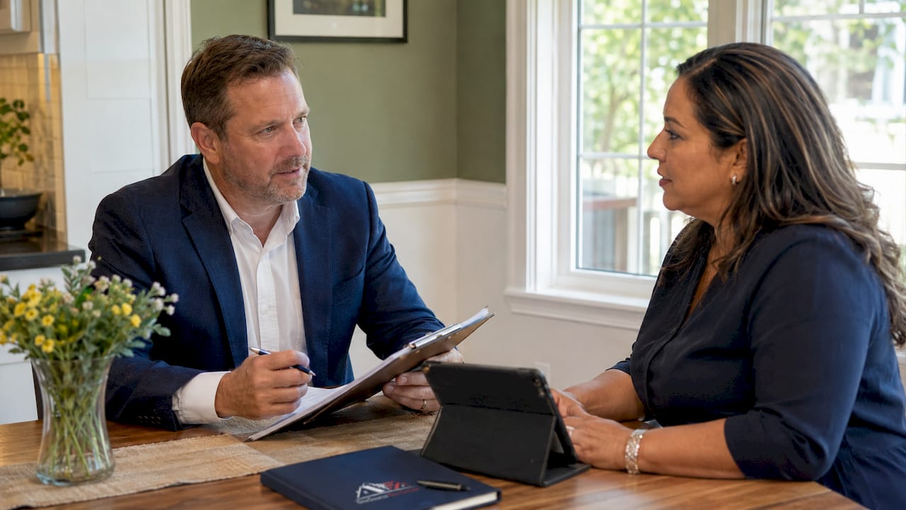 Landlord and property manager discussing lease