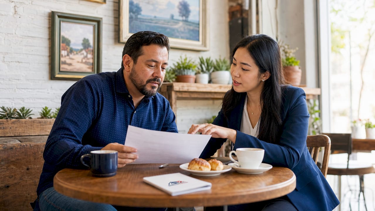 Landlord and agent discussing Section 8 rental requirements in office