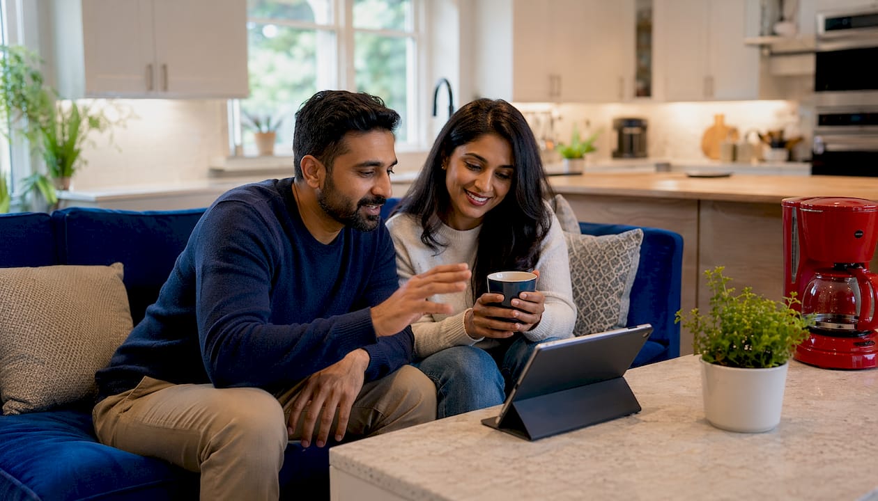 Couple comparing Atlanta neighborhood rent prices