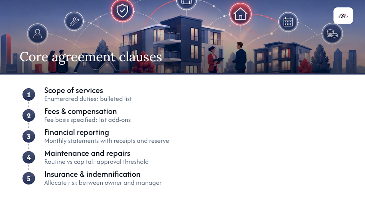 Seven property management agreement clause categories