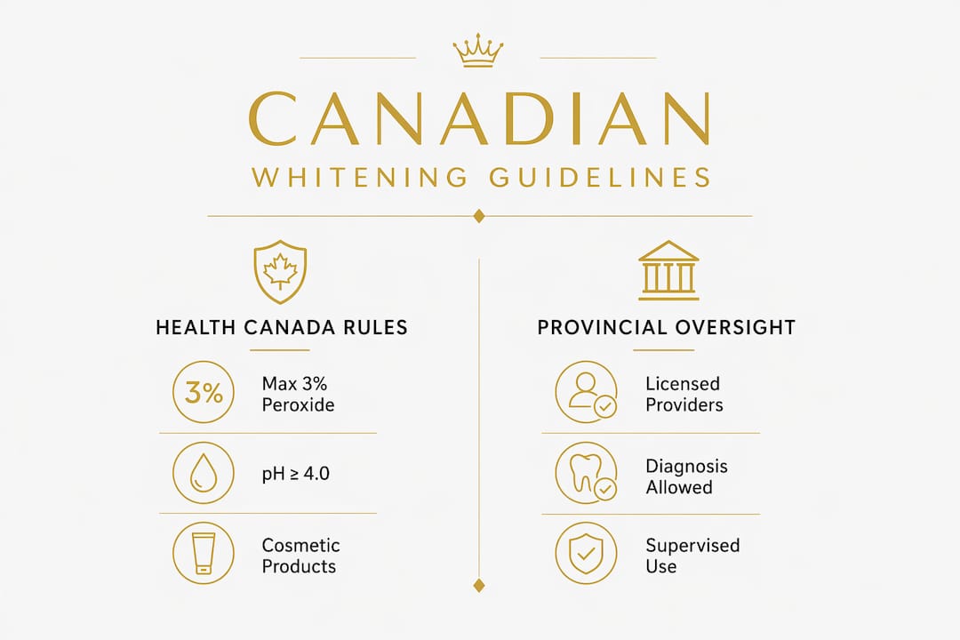 Infographic comparing Health Canada rules and Provincial oversight on whitening