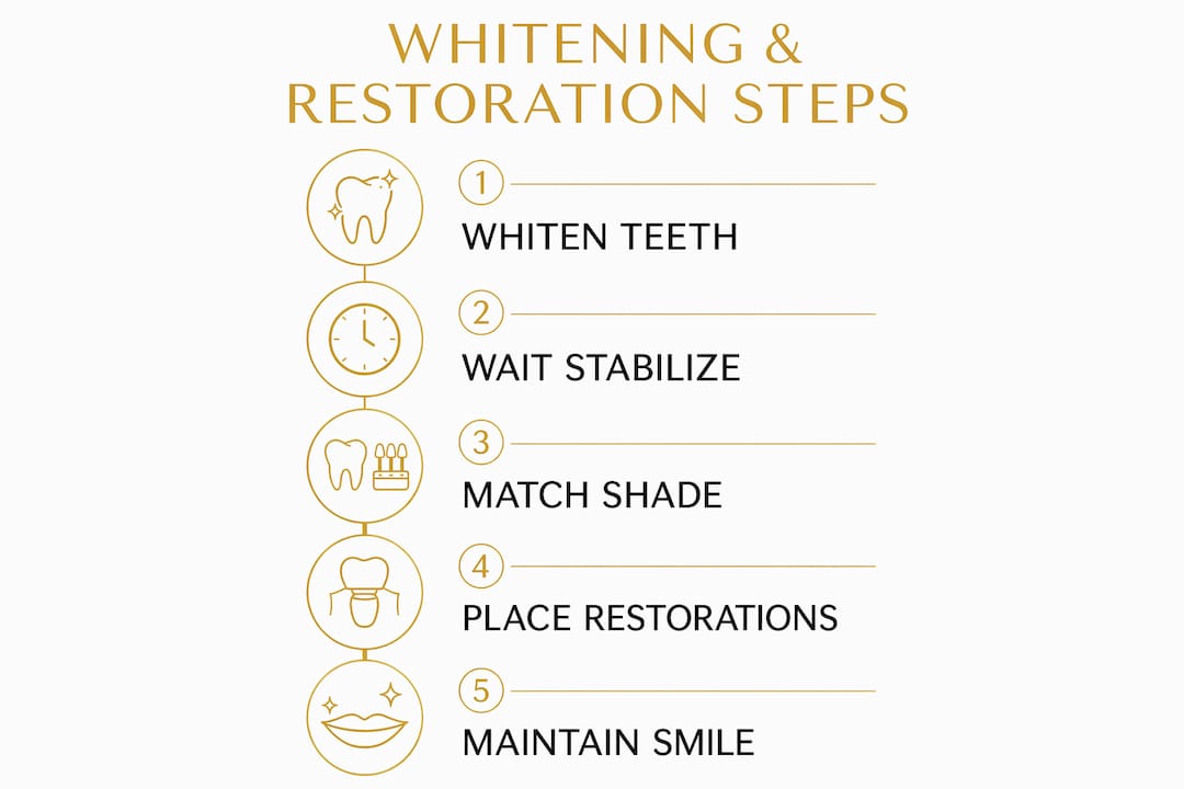 Infographic showing whitening and restoration steps