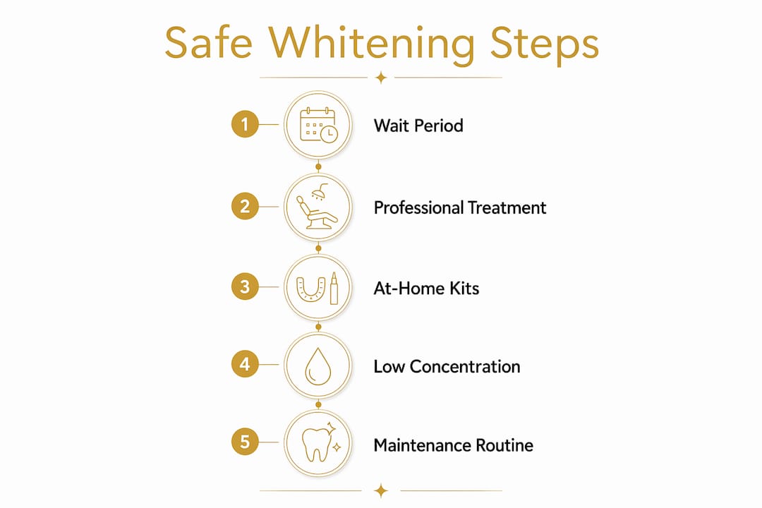 Infographic showing safe teeth whitening steps after dental work