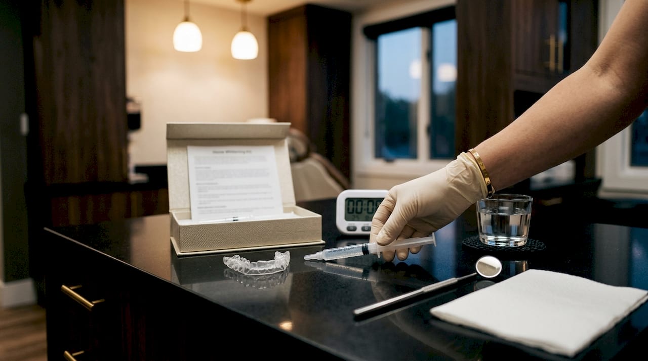 Top view of professional whitening treatment supplies